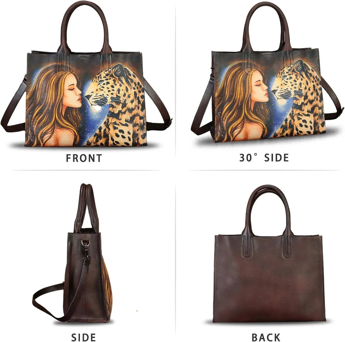 Genuine Leather Handbag for Women Hand Painted Leather Top Handle Bag Handmade Crossbody Purse Work Tote