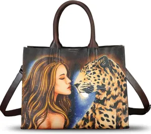 Genuine Leather Handbag for Women Hand Painted Leather Top Handle Bag Handmade Crossbody Purse Work Tote