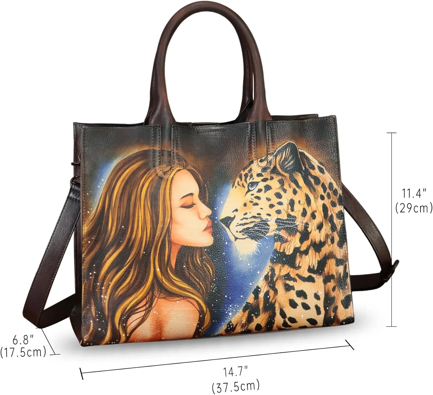 Genuine Leather Handbag for Women Hand Painted Leather Top Handle Bag Handmade Crossbody Purse Work Tote