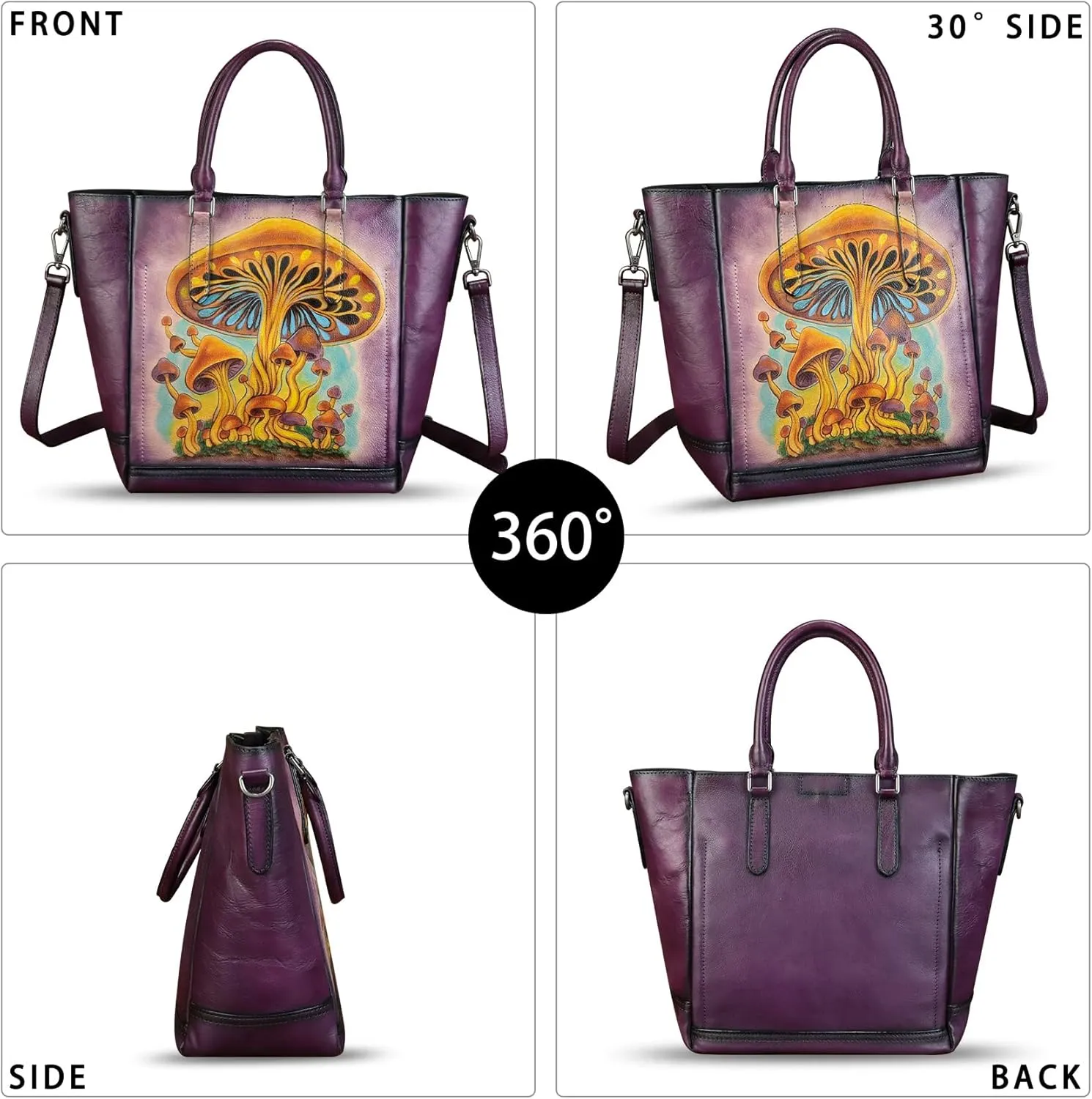 Genuine Leather Handbag for Women Hand Painted Leather Top Handle Satchel Handmade Crossbody Purse Tote Bag