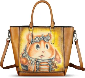 Genuine Leather Handbag for Women Hand Painted Leather Top Handle Satchel Handmade Crossbody Purse Tote Bag