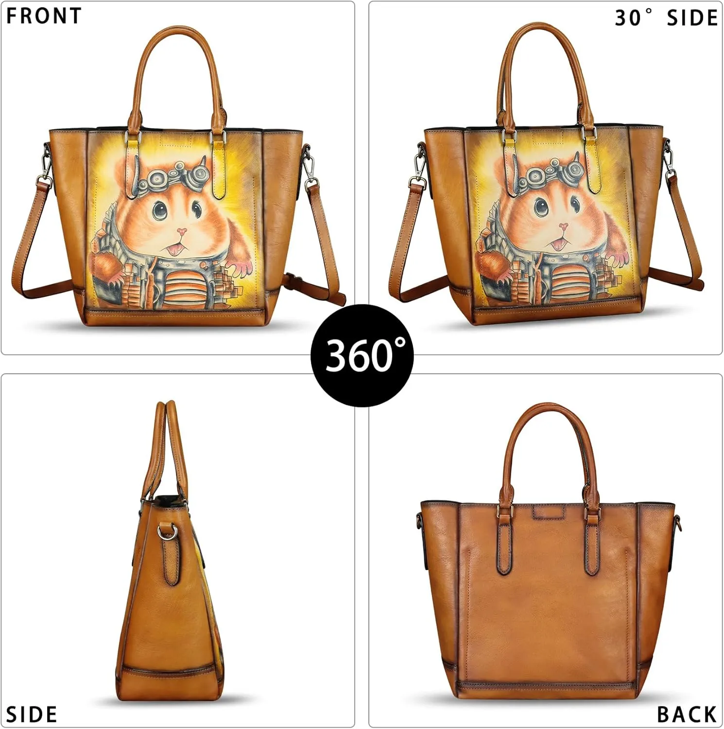 Genuine Leather Handbag for Women Hand Painted Leather Top Handle Satchel Handmade Crossbody Purse Tote Bag