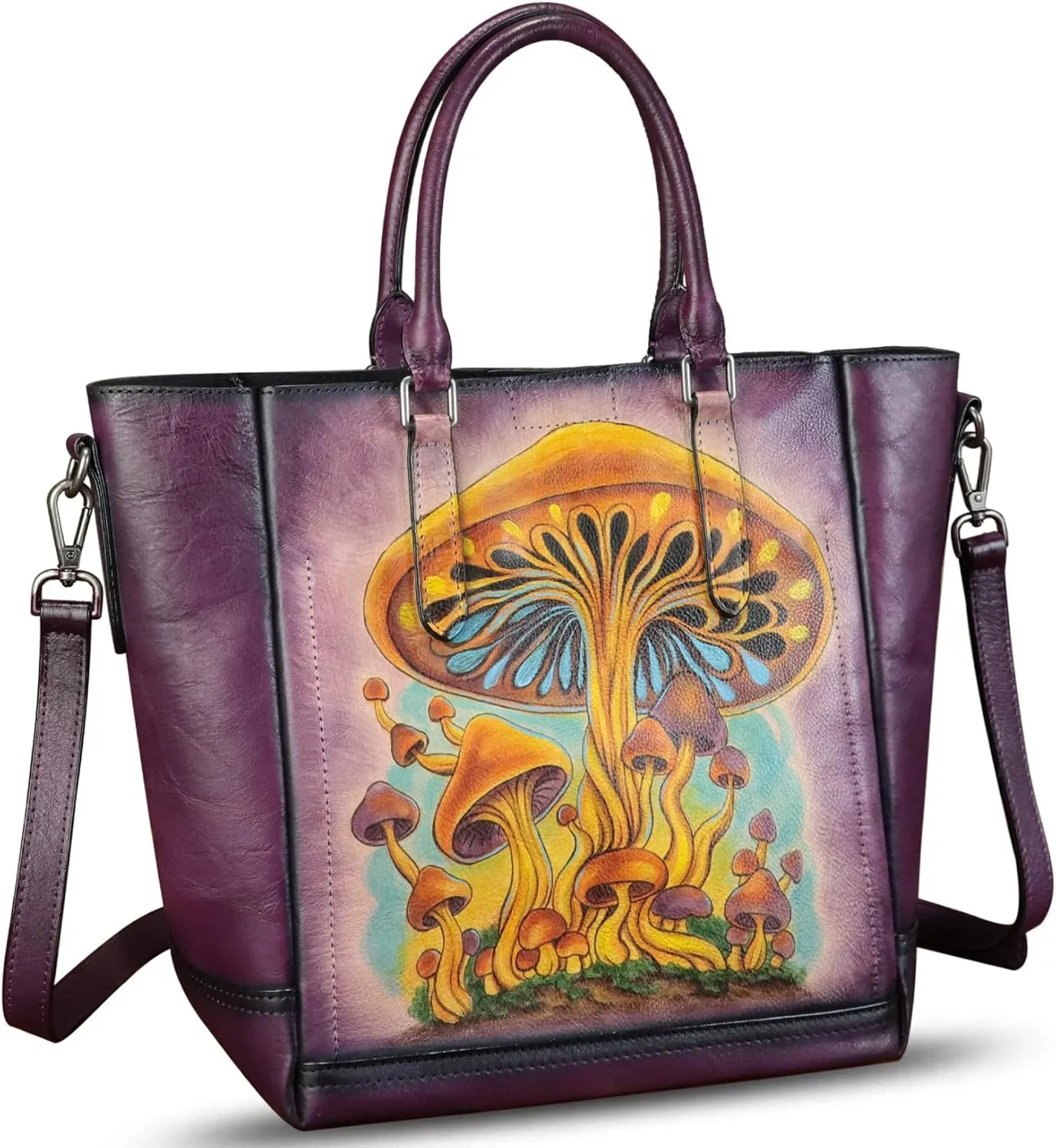 Genuine Leather Handbag for Women Hand Painted Leather Top Handle Satchel Handmade Crossbody Purse Tote Bag