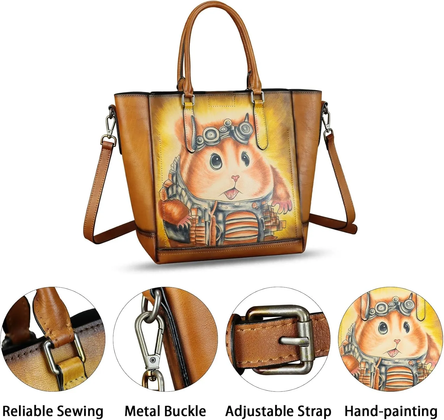 Genuine Leather Handbag for Women Hand Painted Leather Top Handle Satchel Handmade Crossbody Purse Tote Bag