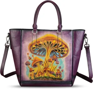 Genuine Leather Handbag for Women Hand Painted Leather Top Handle Satchel Handmade Crossbody Purse Tote Bag