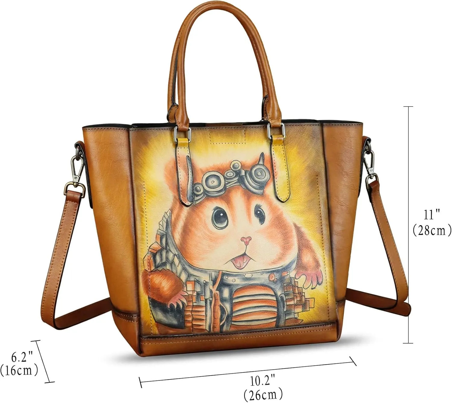 Genuine Leather Handbag for Women Hand Painted Leather Top Handle Satchel Handmade Crossbody Purse Tote Bag