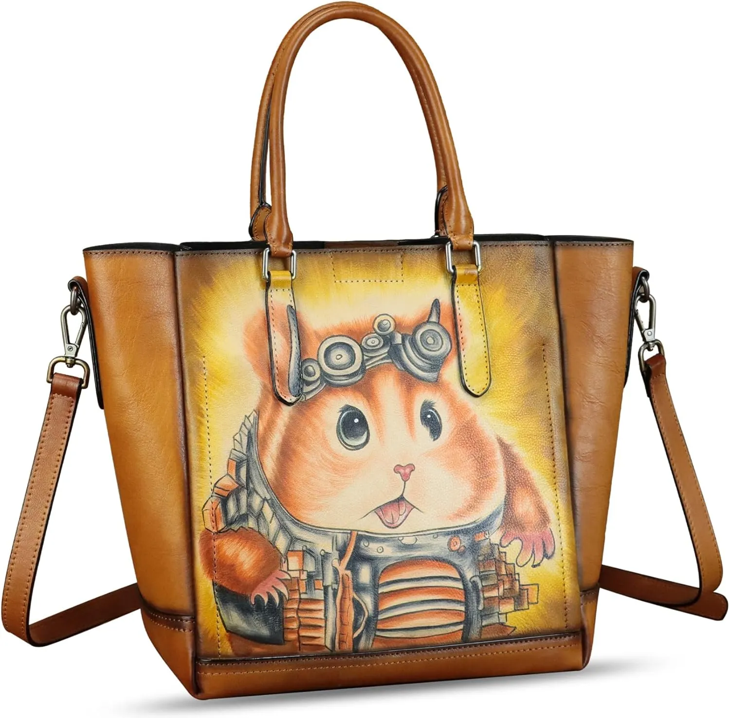 Genuine Leather Handbag for Women Hand Painted Leather Top Handle Satchel Handmade Crossbody Purse Tote Bag