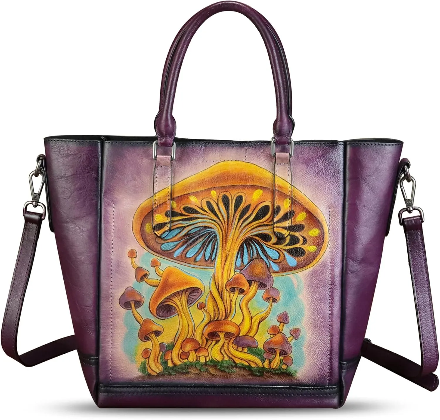 Genuine Leather Handbag for Women Hand Painted Leather Top Handle Satchel Handmade Crossbody Purse Tote Bag