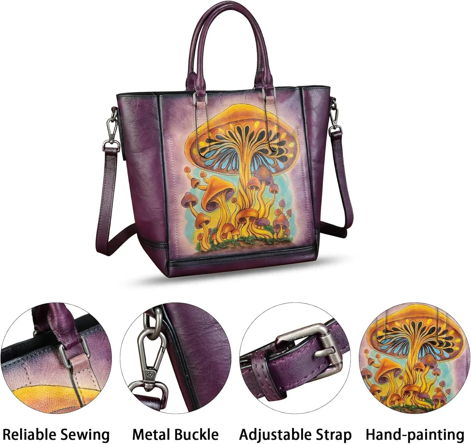Genuine Leather Handbag for Women Hand Painted Leather Top Handle Satchel Handmade Crossbody Purse Tote Bag