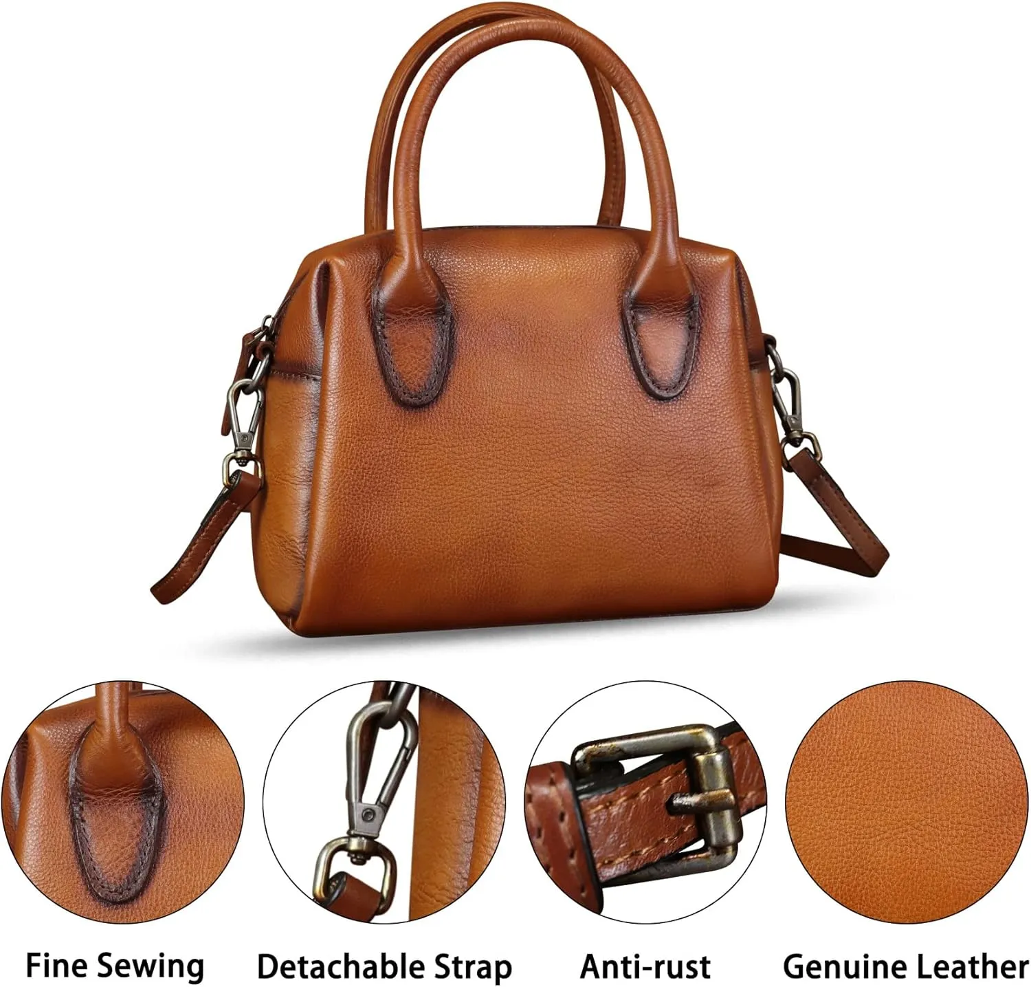 Genuine Leather Handbag for Women Leather Top Handle Purse Retro Handmade Satchel Vintage Crossbody Hobo Bag