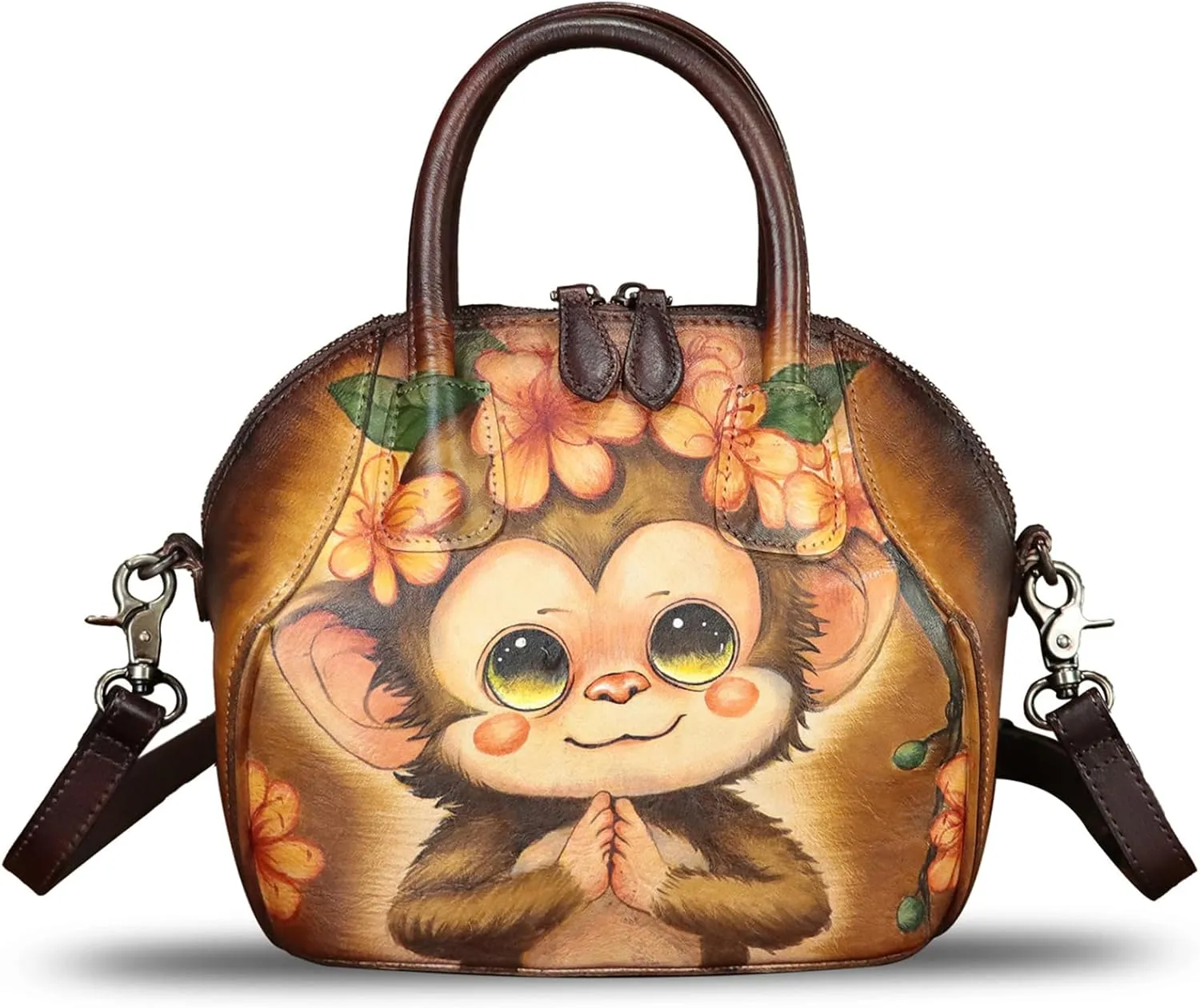 Genuine Leather Handbag for Women Purse Hand Painted Leather Top Handle Satchel Handmade Crossbody Pouch