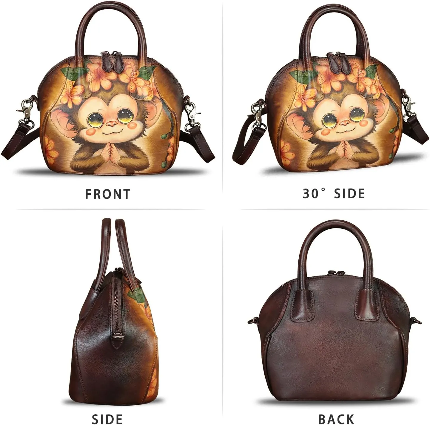 Genuine Leather Handbag for Women Purse Hand Painted Leather Top Handle Satchel Handmade Crossbody Pouch