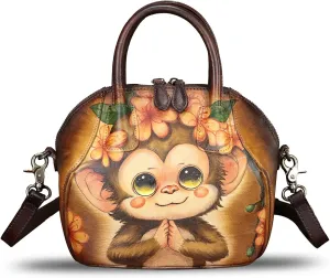 Genuine Leather Handbag for Women Purse Hand Painted Leather Top Handle Satchel Handmade Crossbody Pouch