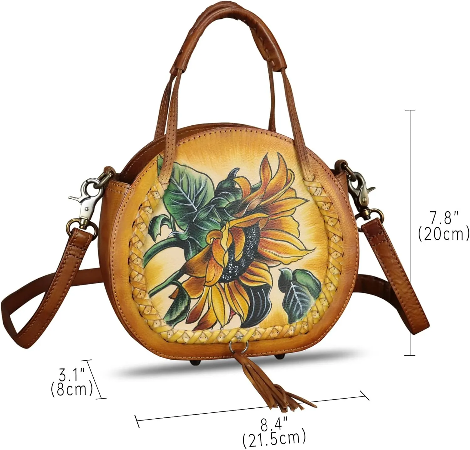Genuine Leather Handbag for Women Purse Hand Painted Pattern Top Handle Satchel Handmade Crossbody Pouch