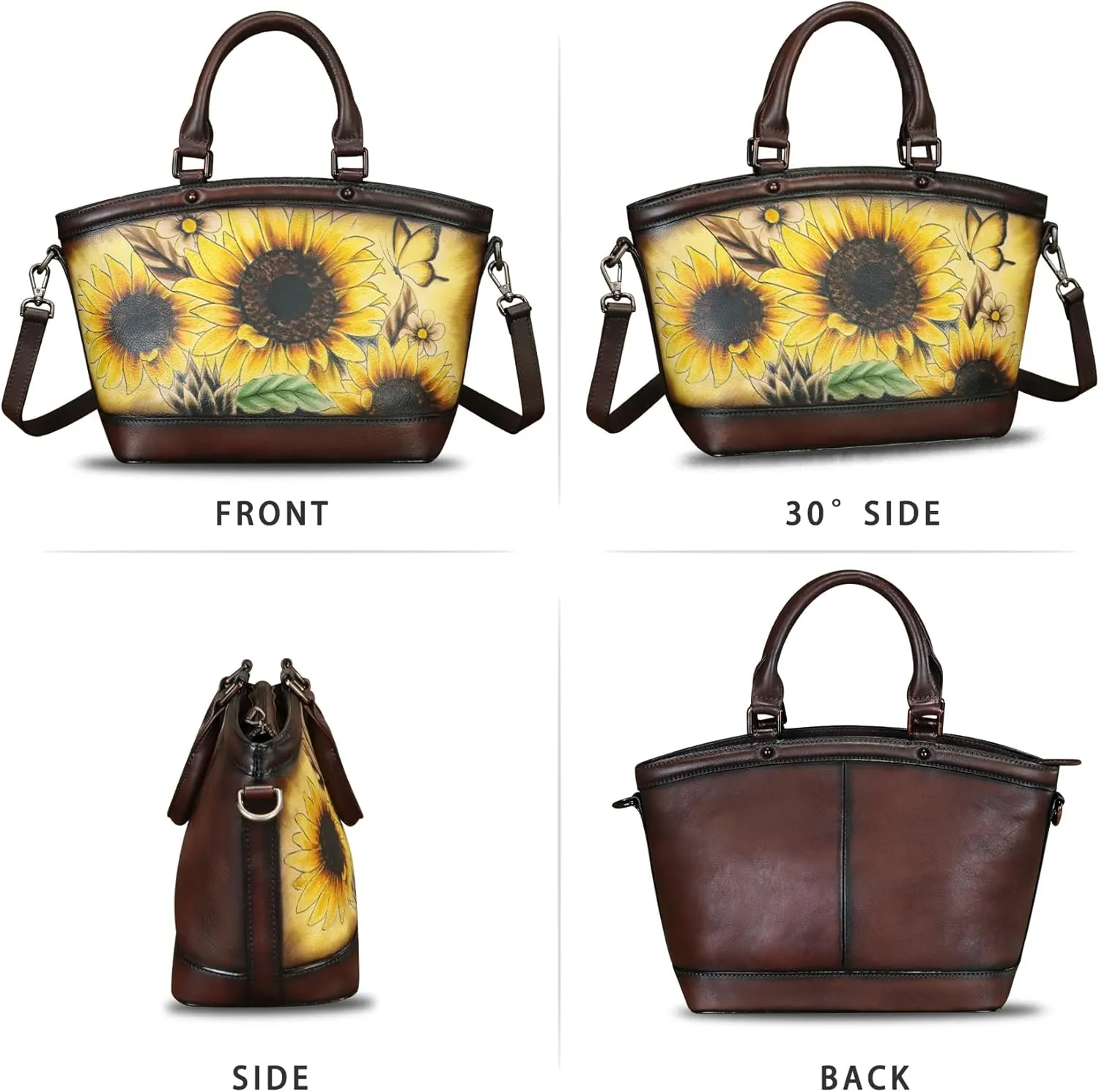 Genuine Leather Handbag Purse for Women Hand Painted Shoulder Handbag Handmade Purse Crossbody Work Tote Casual Bag