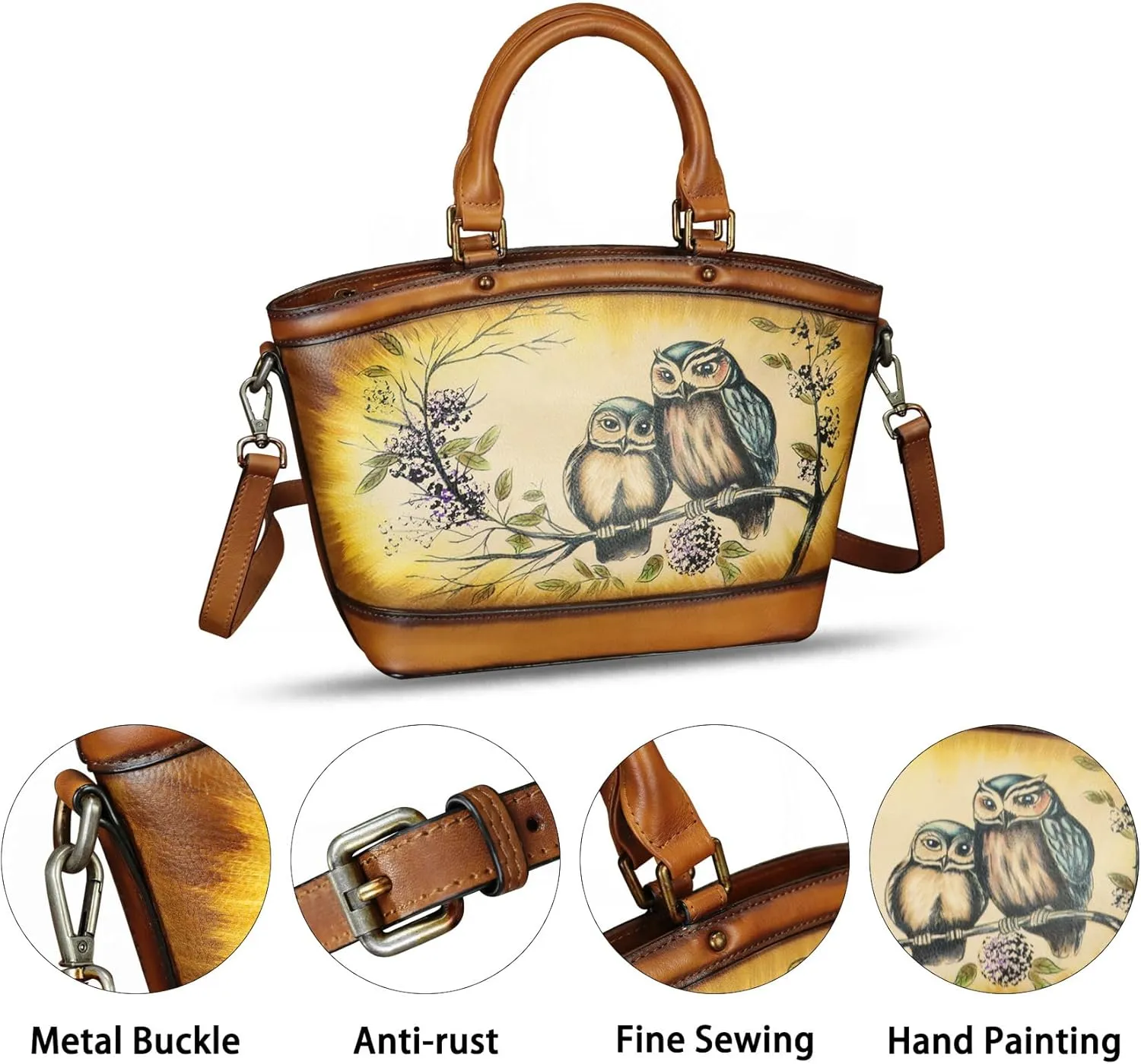 Genuine Leather Handbag Purse for Women Hand Painted Shoulder Handbag Handmade Purse Crossbody Work Tote Casual Bag