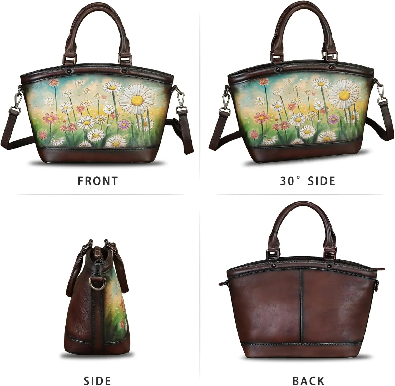 Genuine Leather Handbag Purse for Women Hand Painted Shoulder Handbag Handmade Purse Crossbody Work Tote Casual Bag