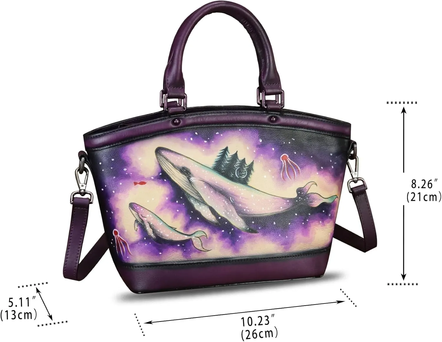 Genuine Leather Handbag Purse for Women Hand Painted Shoulder Handbag Handmade Purse Crossbody Work Tote Casual Bag