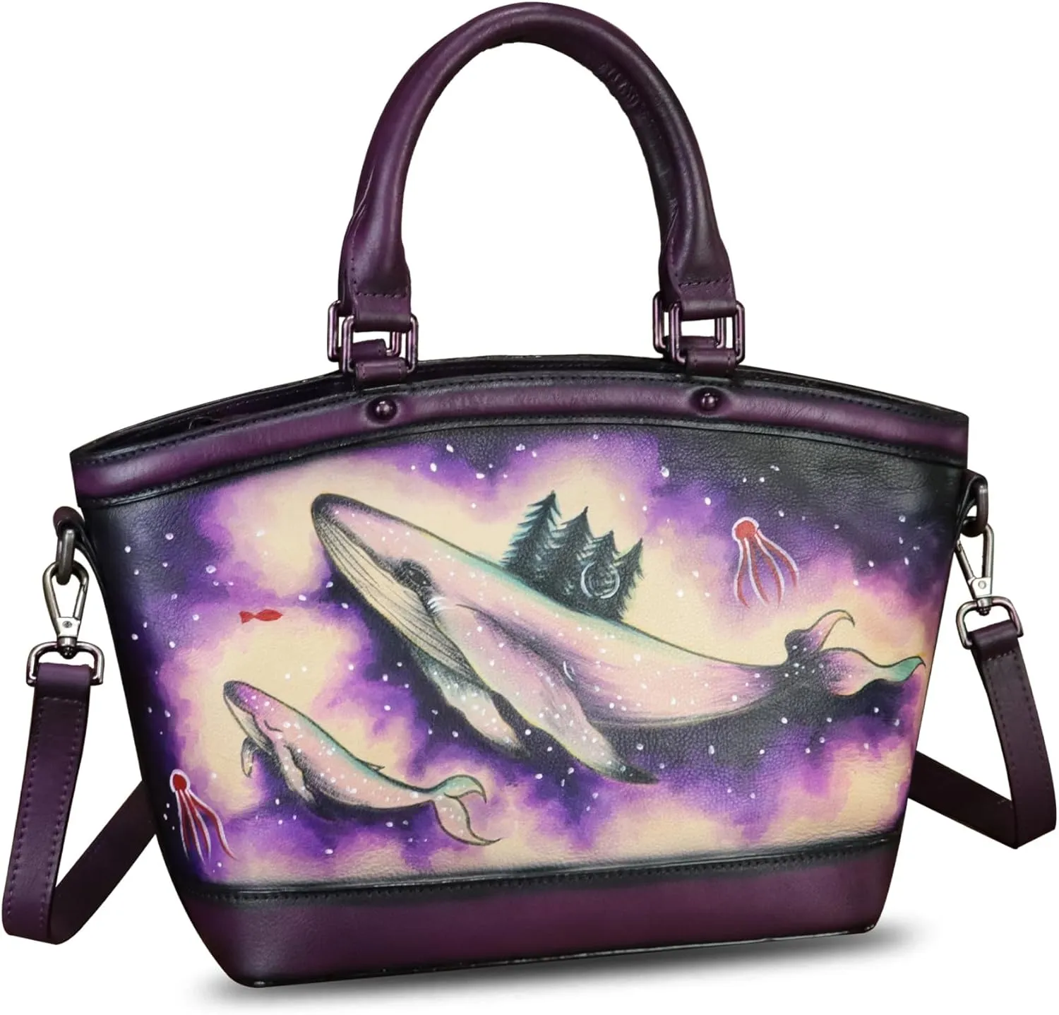 Genuine Leather Handbag Purse for Women Hand Painted Shoulder Handbag Handmade Purse Crossbody Work Tote Casual Bag