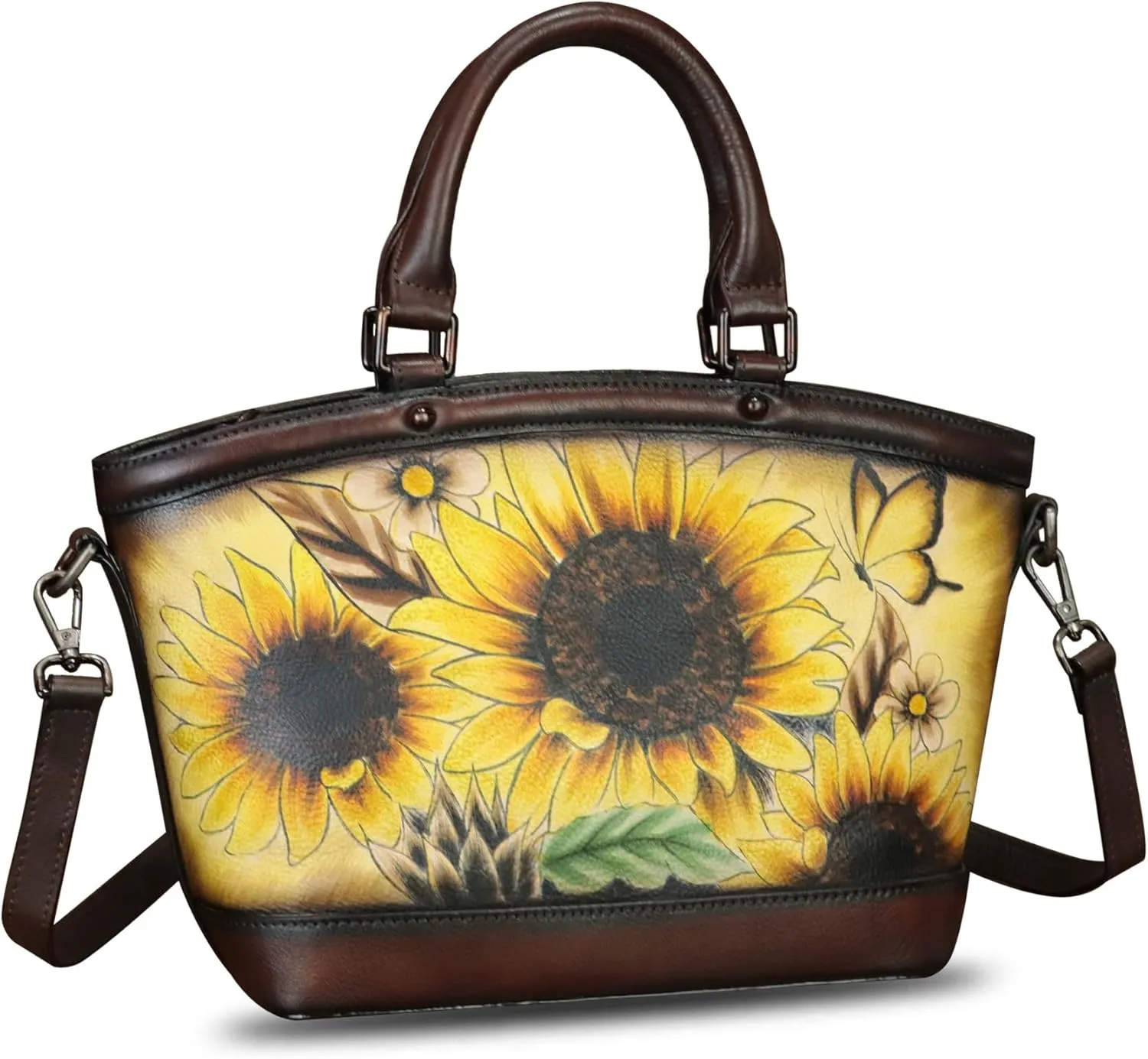 Genuine Leather Handbag Purse for Women Hand Painted Shoulder Handbag Handmade Purse Crossbody Work Tote Casual Bag