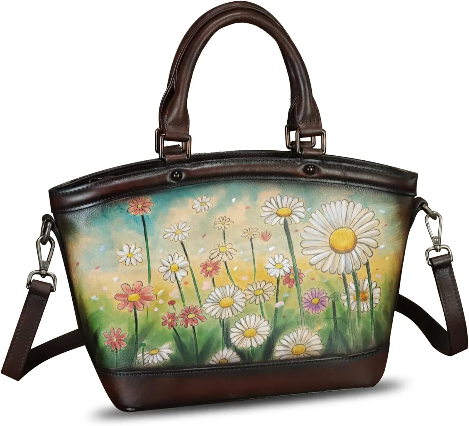 Genuine Leather Handbag Purse for Women Hand Painted Shoulder Handbag Handmade Purse Crossbody Work Tote Casual Bag