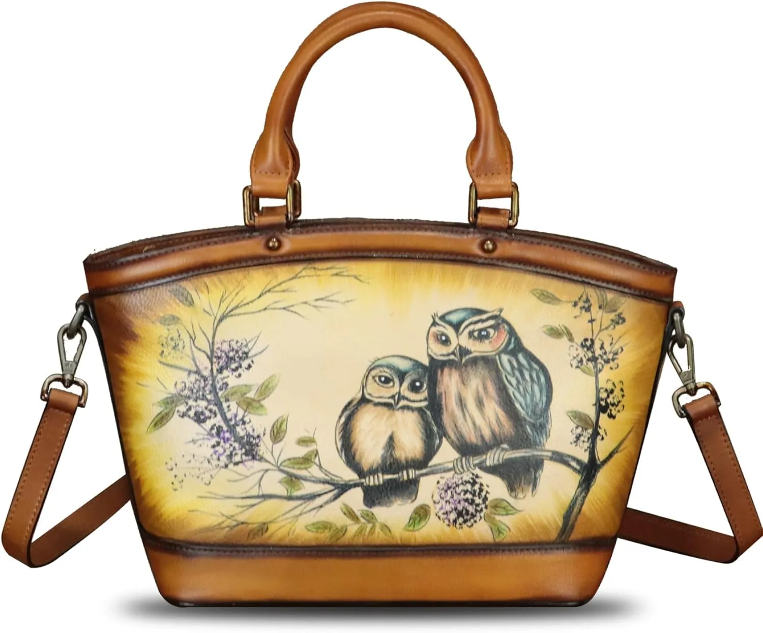 Genuine Leather Handbag Purse for Women Hand Painted Shoulder Handbag Handmade Purse Crossbody Work Tote Casual Bag