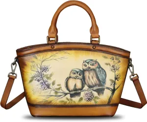 Genuine Leather Handbag Purse for Women Hand Painted Shoulder Handbag Handmade Purse Crossbody Work Tote Casual Bag