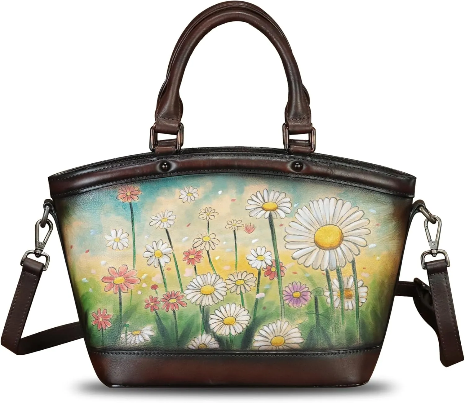 Genuine Leather Handbag Purse for Women Hand Painted Shoulder Handbag Handmade Purse Crossbody Work Tote Casual Bag