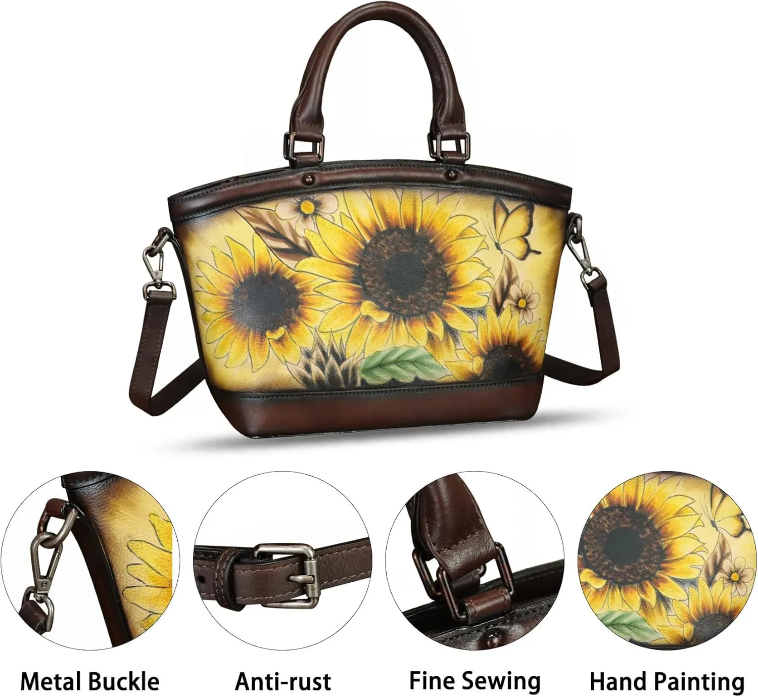 Genuine Leather Handbag Purse for Women Hand Painted Shoulder Handbag Handmade Purse Crossbody Work Tote Casual Bag