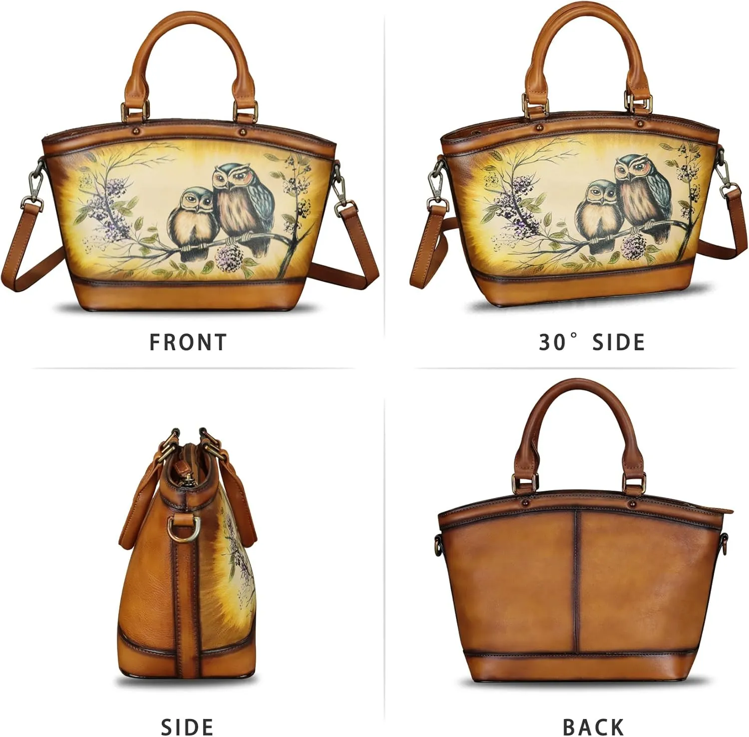 Genuine Leather Handbag Purse for Women Hand Painted Shoulder Handbag Handmade Purse Crossbody Work Tote Casual Bag
