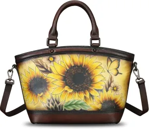 Genuine Leather Handbag Purse for Women Hand Painted Shoulder Handbag Handmade Purse Crossbody Work Tote Casual Bag