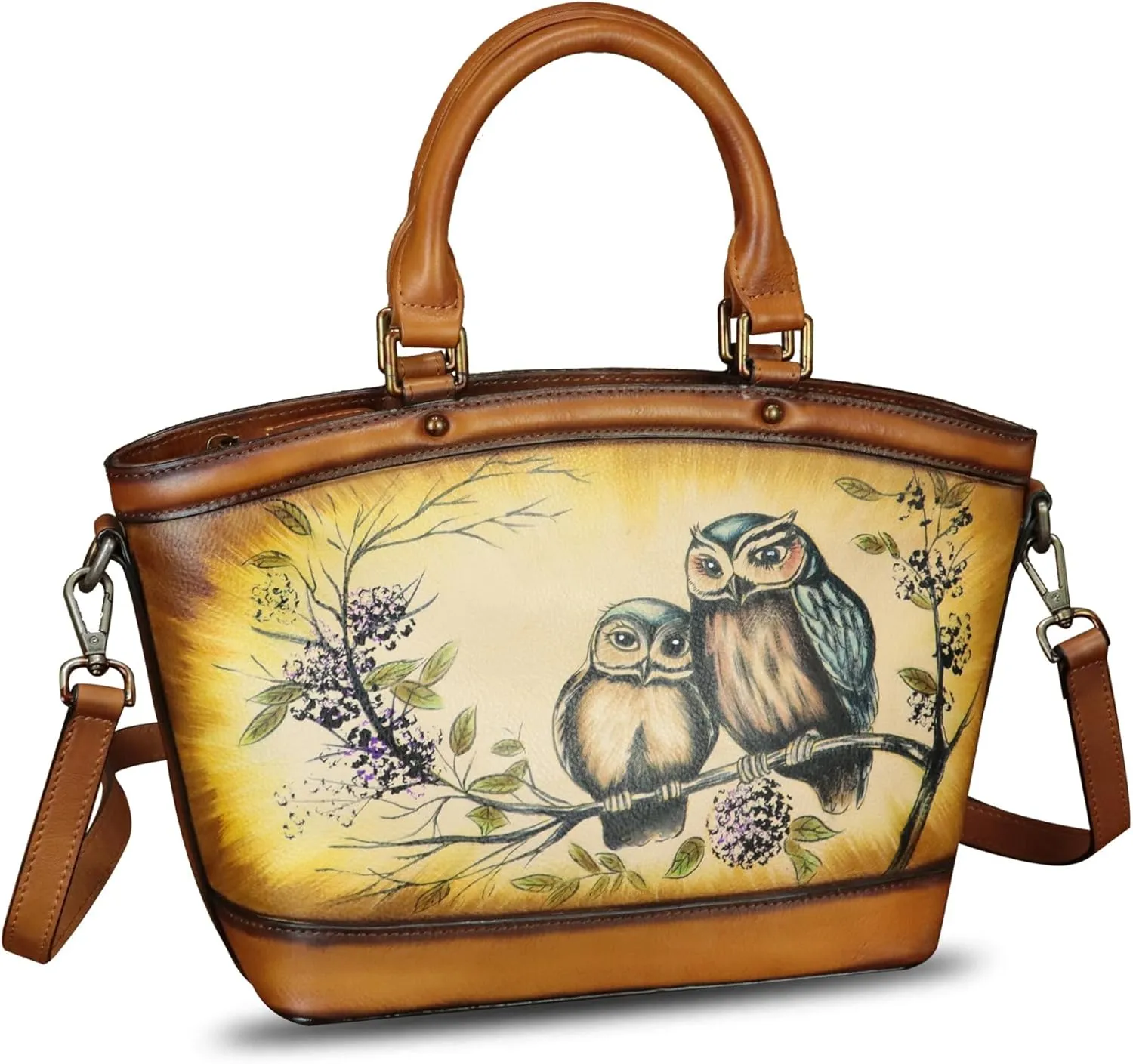 Genuine Leather Handbag Purse for Women Hand Painted Shoulder Handbag Handmade Purse Crossbody Work Tote Casual Bag