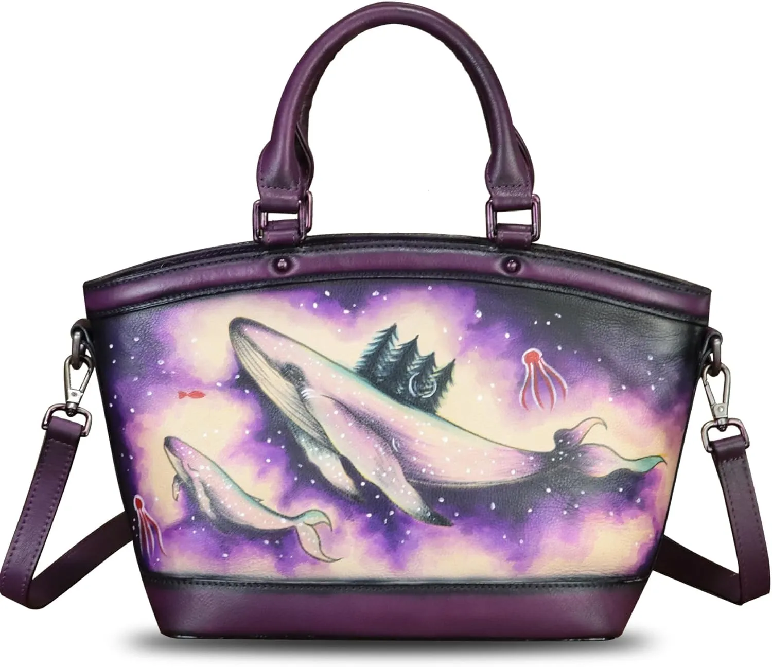 Genuine Leather Handbag Purse for Women Hand Painted Shoulder Handbag Handmade Purse Crossbody Work Tote Casual Bag