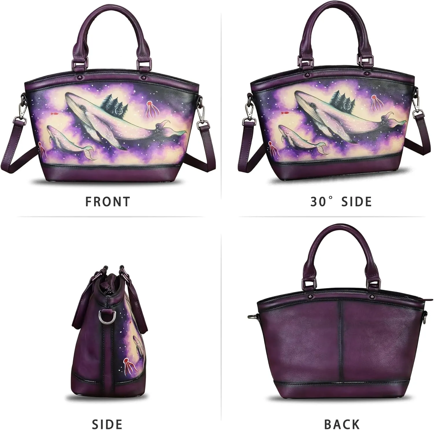Genuine Leather Handbag Purse for Women Hand Painted Shoulder Handbag Handmade Purse Crossbody Work Tote Casual Bag