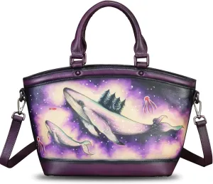 Genuine Leather Handbag Purse for Women Hand Painted Shoulder Handbag Handmade Purse Crossbody Work Tote Casual Bag