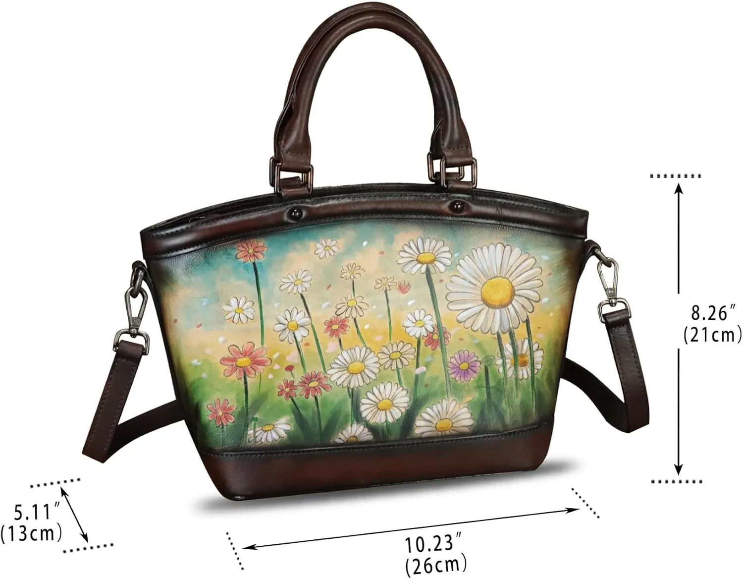 Genuine Leather Handbag Purse for Women Hand Painted Shoulder Handbag Handmade Purse Crossbody Work Tote Casual Bag