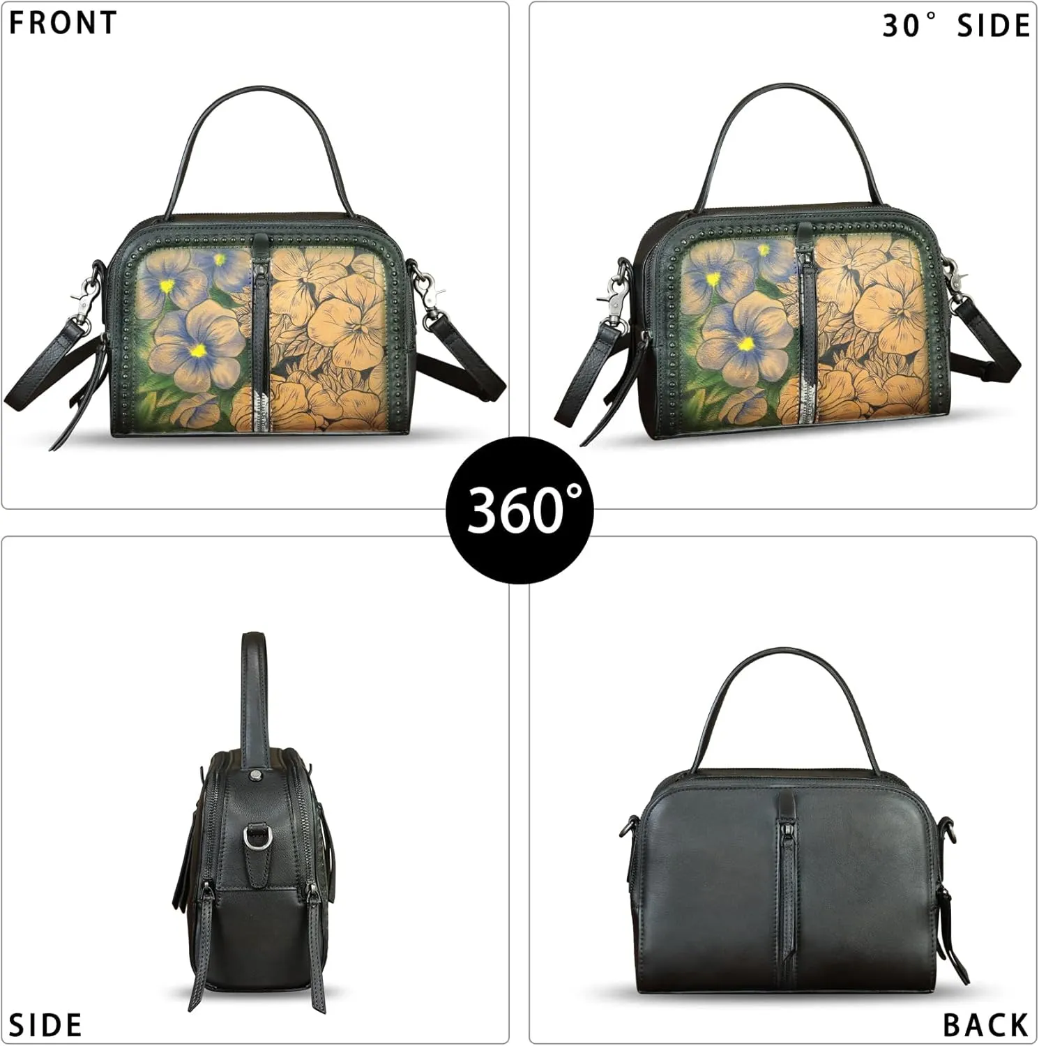 Genuine Leather Satchel for Women Hand Painted Leather Top Handle Handbag Handmade Crossbody Satchel Purse Tote Bag