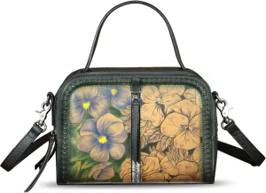 Genuine Leather Satchel for Women Hand Painted Leather Top Handle Handbag Handmade Crossbody Satchel Purse Tote Bag