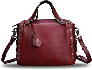 Genuine Leather Satchel Handbag for Women Retro Handmade Top Handle Crossbody Shoulder Bag Purses
