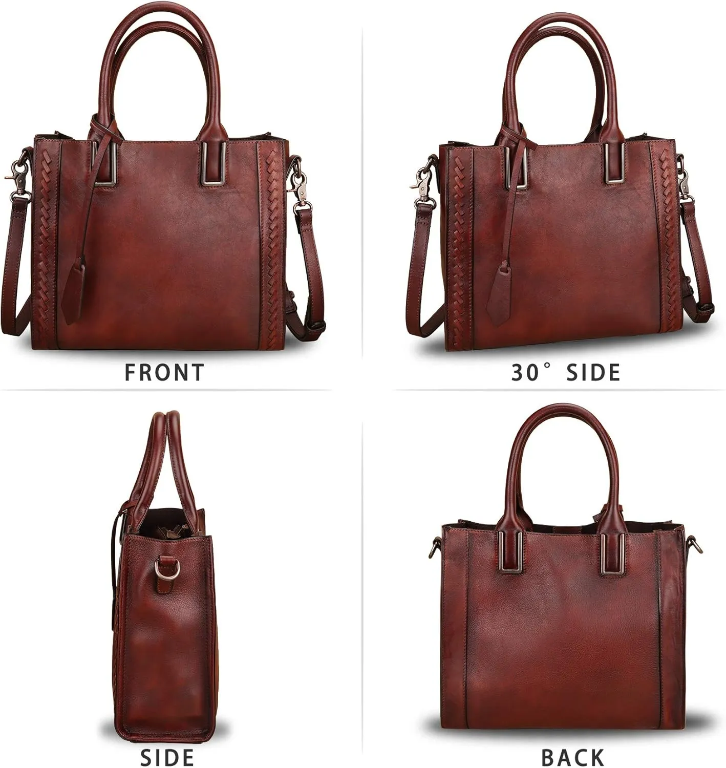 Genuine Leather Satchel Handbag for Women Vintage Handmade Shoulder Bag Cowhide Tote Purse