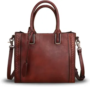 Genuine Leather Satchel Handbag for Women Vintage Handmade Shoulder Bag Cowhide Tote Purse