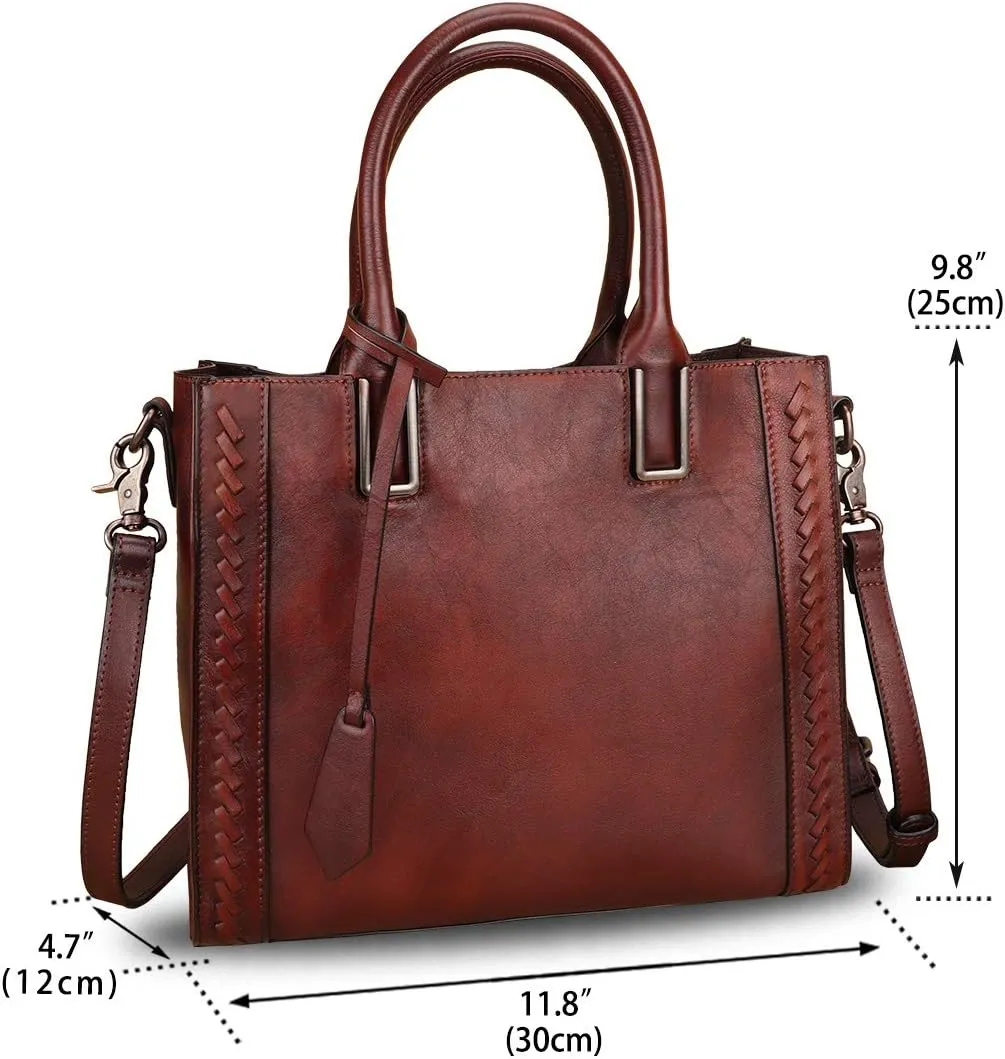 Genuine Leather Satchel Handbag for Women Vintage Handmade Shoulder Bag Cowhide Tote Purse