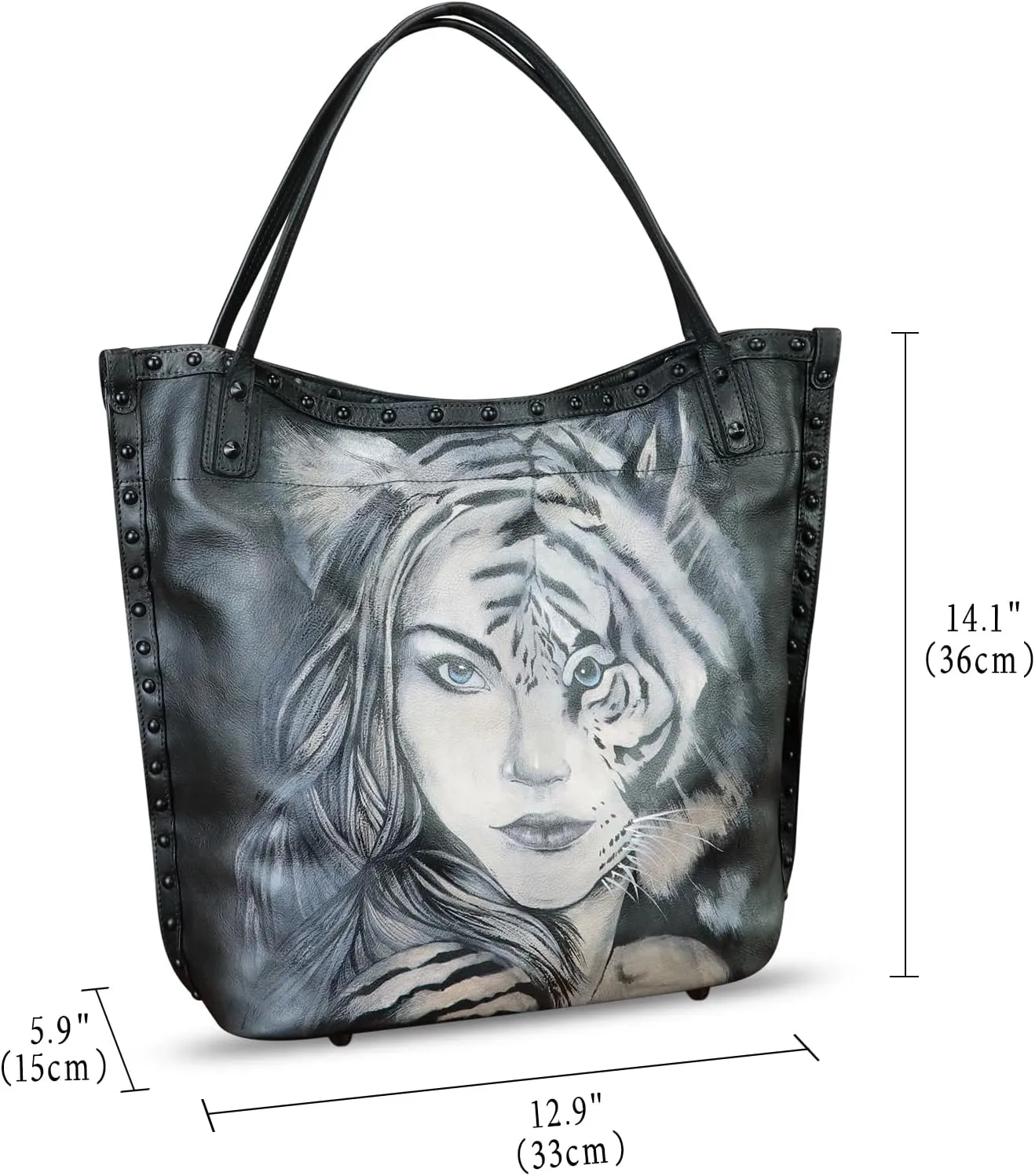Genuine Leather Shoulder Bag for Women Hand Painted Leather Handbag Handmade Purse Crossbody Work Tote Bag Casual Purse