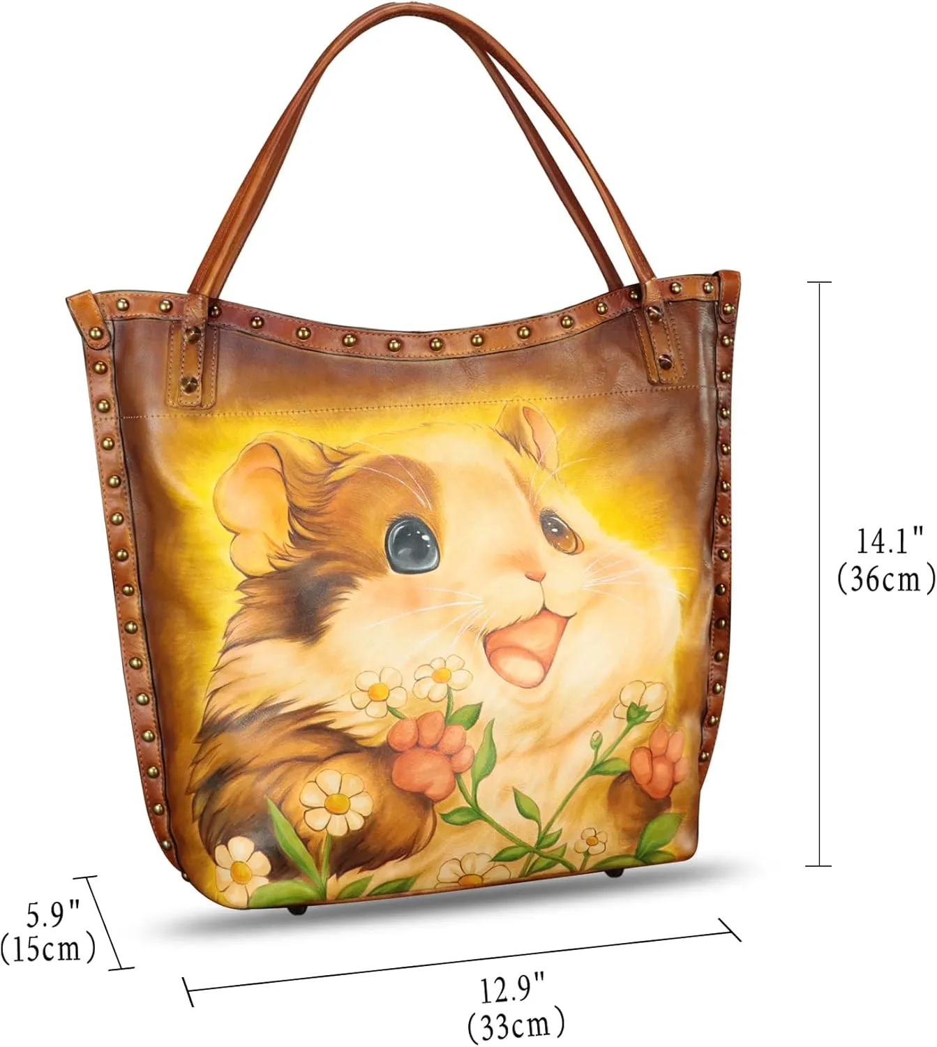 Genuine Leather Shoulder Bag for Women Hand Painted Leather Handbag Handmade Purse Crossbody Work Tote Bag Casual Purse