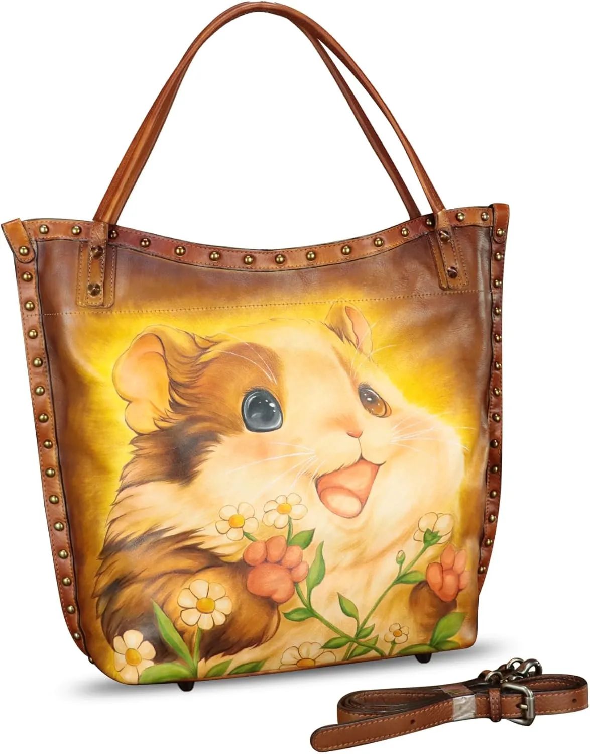 Genuine Leather Shoulder Bag for Women Hand Painted Leather Handbag Handmade Purse Crossbody Work Tote Bag Casual Purse
