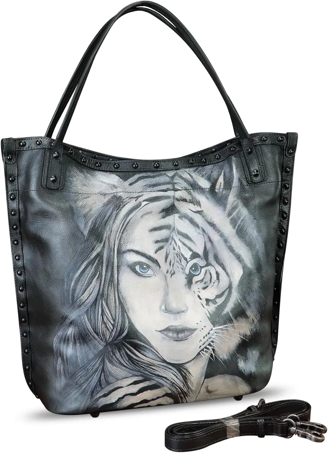 Genuine Leather Shoulder Bag for Women Hand Painted Leather Handbag Handmade Purse Crossbody Work Tote Bag Casual Purse