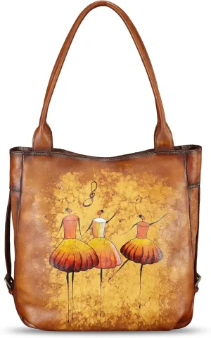 Genuine Leather Shoulder Bag for Women Hand Painted Leather Handbag Handmade Purse Work Tote Bag Casual Purse