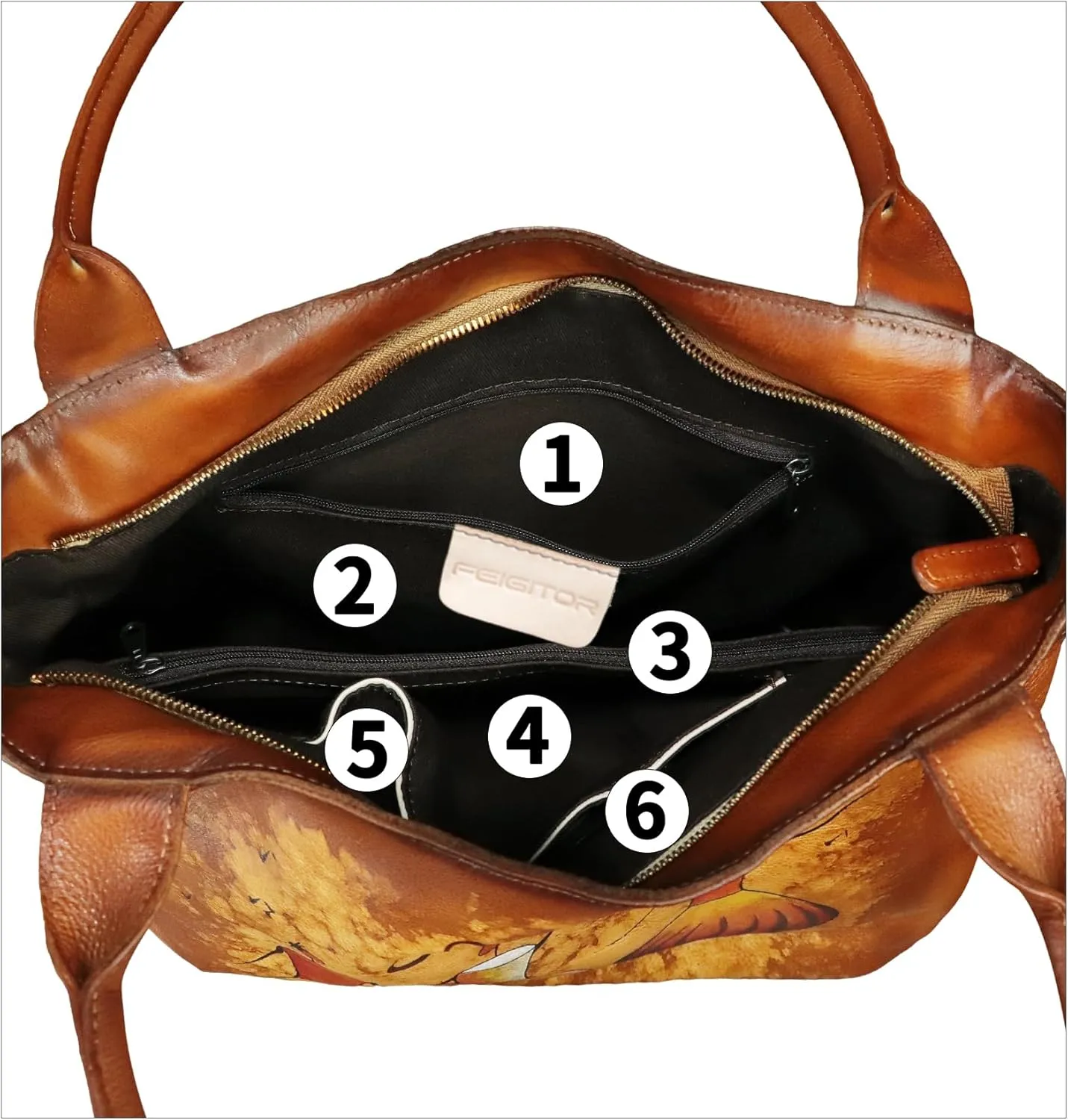 Genuine Leather Shoulder Bag for Women Hand Painted Leather Handbag Handmade Purse Work Tote Bag Casual Purse
