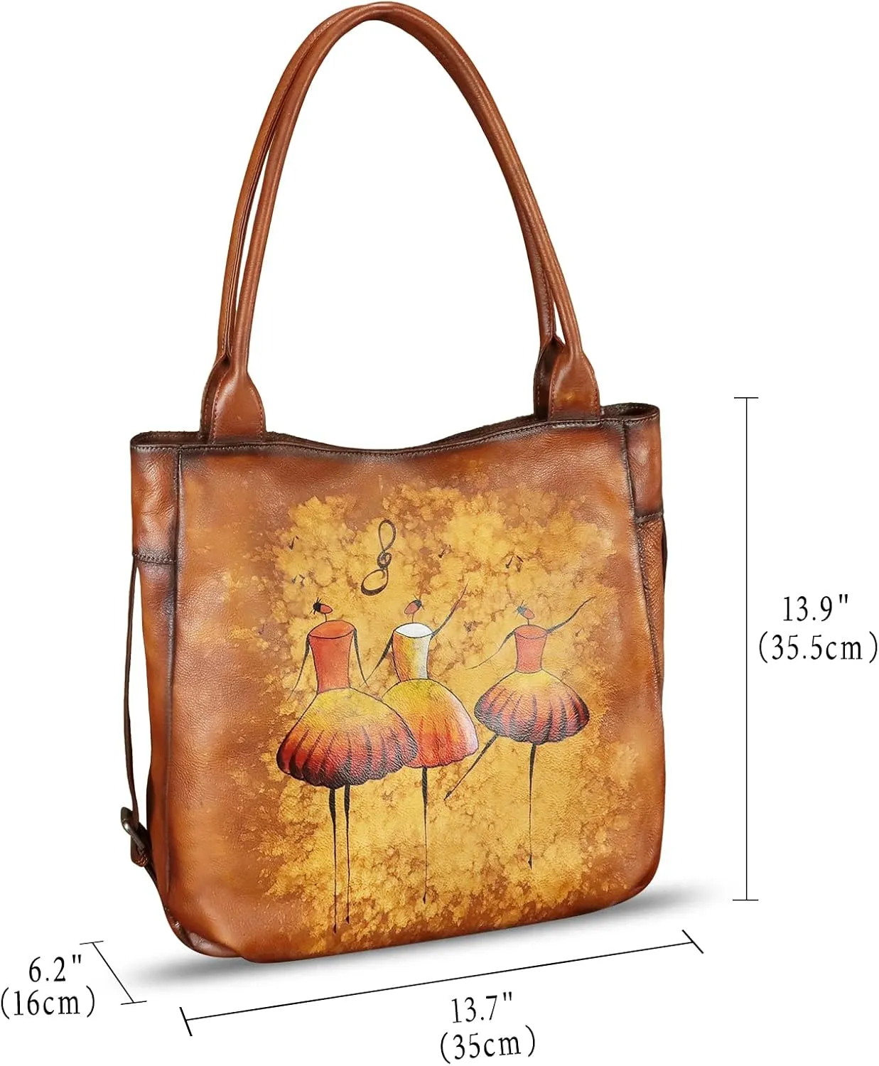 Genuine Leather Shoulder Bag for Women Hand Painted Leather Handbag Handmade Purse Work Tote Bag Casual Purse