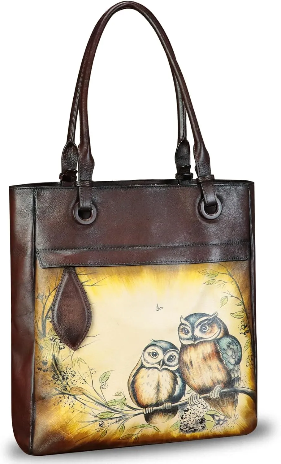 Genuine Leather Shoulder Bag for Women Hand Painted Leather Handbag Handmade Work Tote Bag Casual Hand Purse